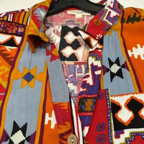 Christian Siriano women’s button down cropped geometric print size L - Picture 5 of 10